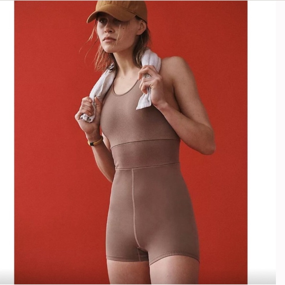 Free People Taupe Brown Ribbed Tank Romper